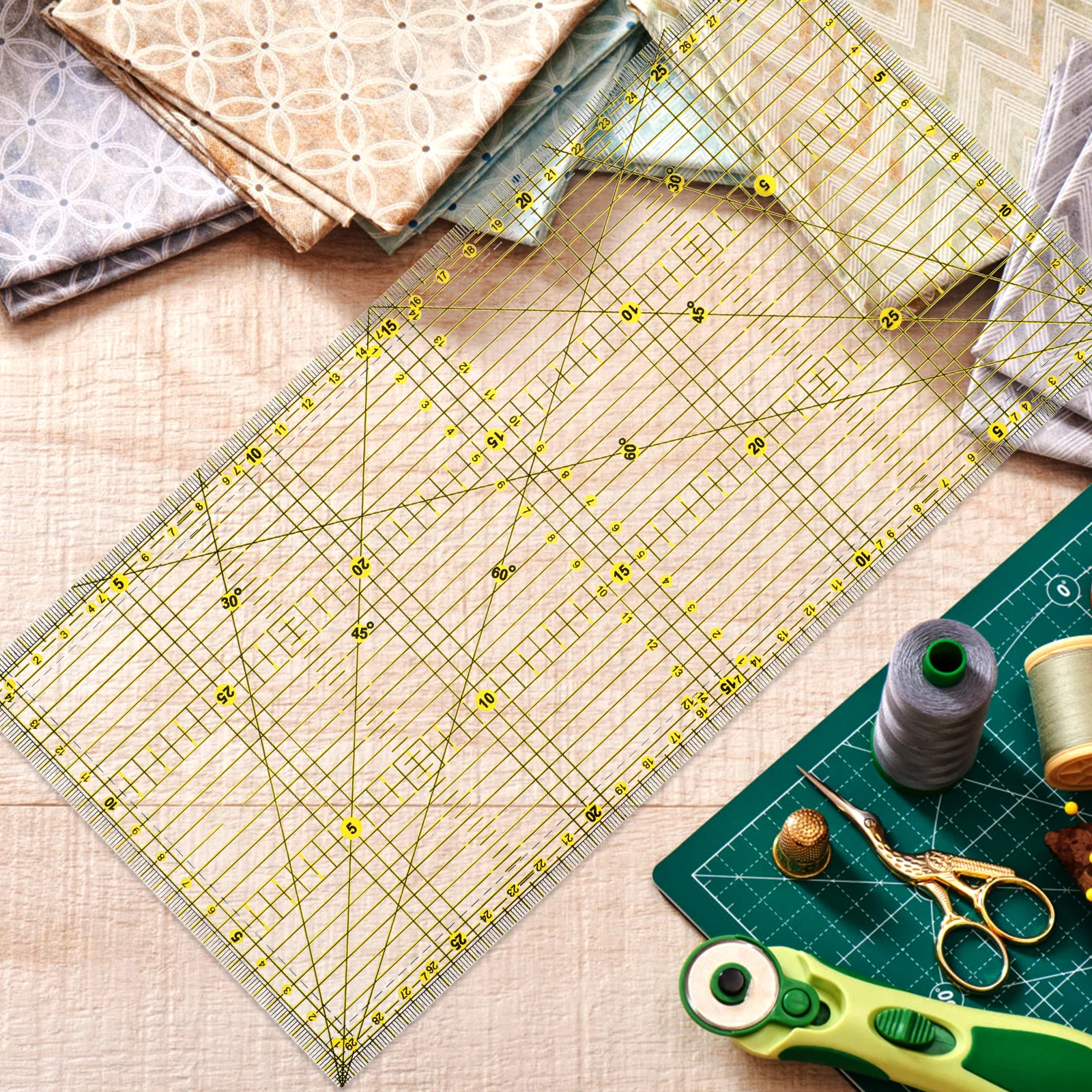 

DIY Quilter's Ruler 15x30cm Double Color Grid Lines Non-Slip Acrylic Quilter's Ruler Patchwork Tool for Sewing Crafting Projects