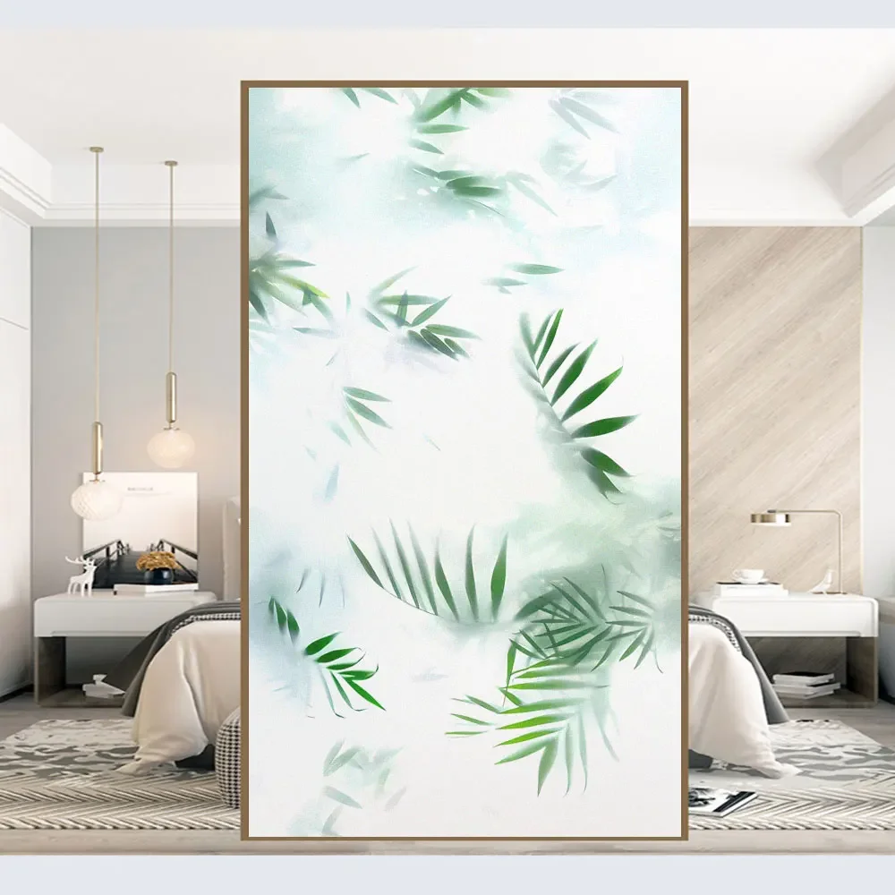 Frosted Foggy Green Leaves Window Film Privacy Heat Insulation and Anti UV No Glue Static Cling Glass Sticker for Home
