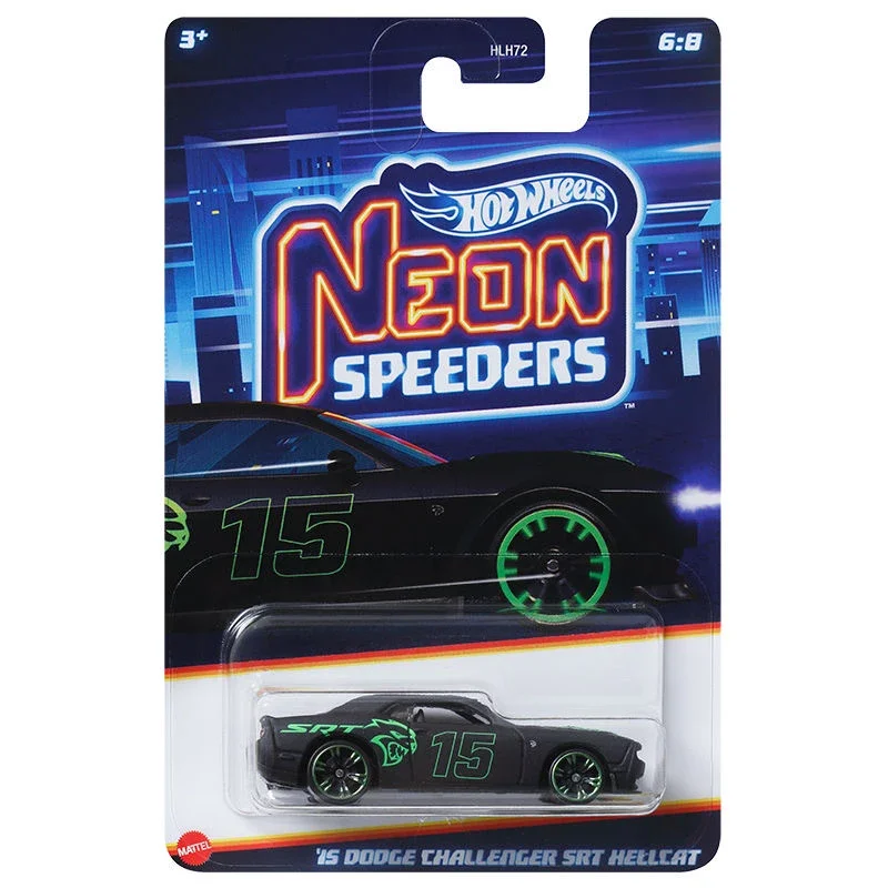 Original Hot Wheels Neon Speeders Alloy Car Models Dodge Challenger Cadillac Porsche Gt3 Corvette Toys for Boys 1:64 Vehicle GTR