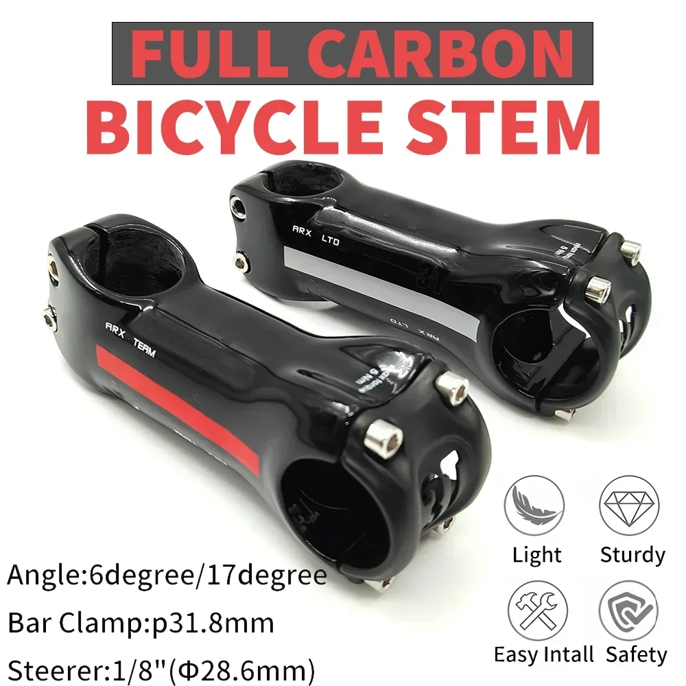 T1000 Carbon MTB Road Bike Stem 31.8mm Clamp 28.6mm Steerer 6° 17° Angle Carbon Fiber Bicycle Handlebar Stem  60-130mm