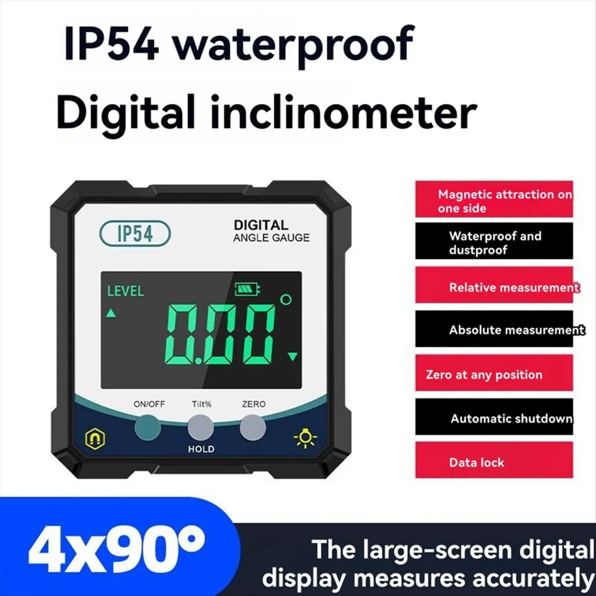 Punctual- مقياس زاوية المستوى الرقمي IP54 مع قاعدة مغناطيسية 360 ° مقياس الميل الرقمي الصغير منقلة مشطوفة إلكترونية #3