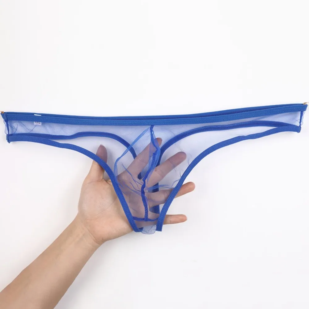 String en maille pour hommes, sous-vêtements transparents, string taille basse, culotte respirante grande taille, caleçon à séchage rapide