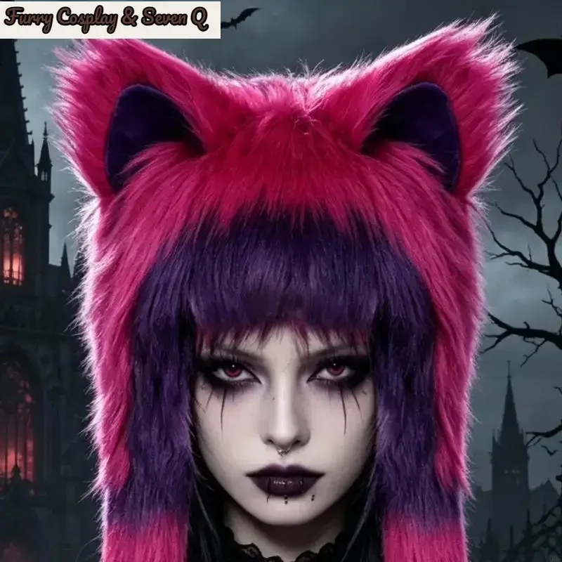 Gothic Plush Ear Hat with Long Hanging Side Panels Pointed Ear Earflap Headwear for Festival Cosplay Winter Styling 5