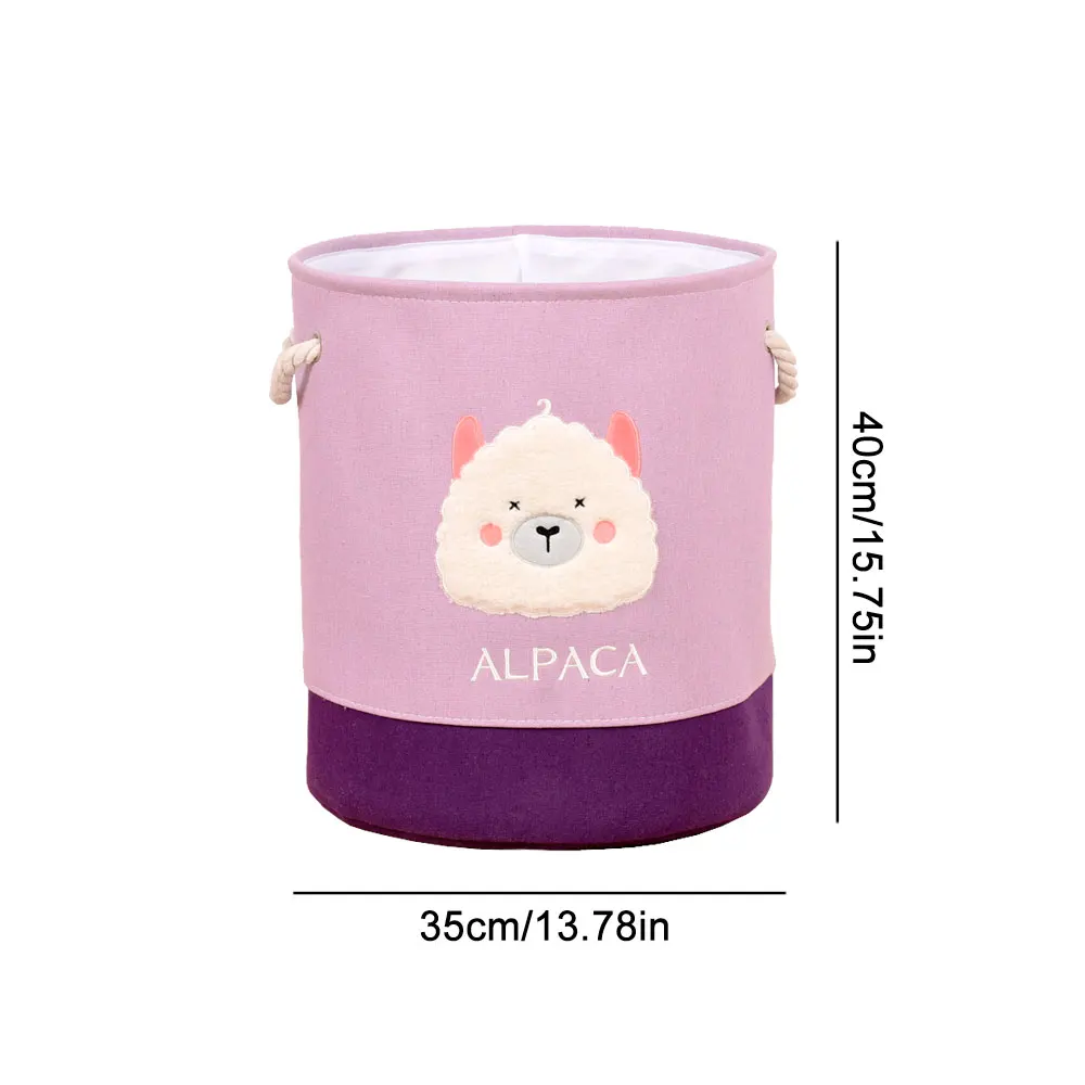 Foldable Girls Laundry Hamper Canvas Cartoon Alpaca Storage Basket for Kids Toys Clothes Laundry Basket for Home Organizer