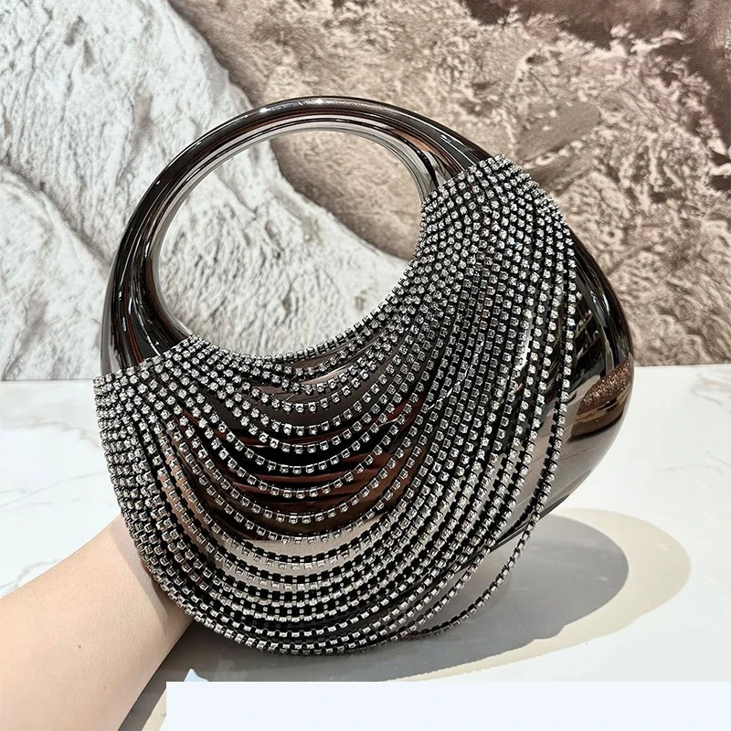 

Luxury Silver Diamond Sparkling Exquisite Acrylic Clutch Bag Fringed Decorative Dinner Bag
