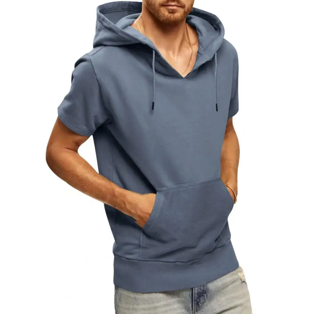 Summer Hooded T-shirt Short Sleeve Drawstring Sweatshirt T-shirt Men Women Solid Color Thin Sport Hooded Tee Shirt Streetwear