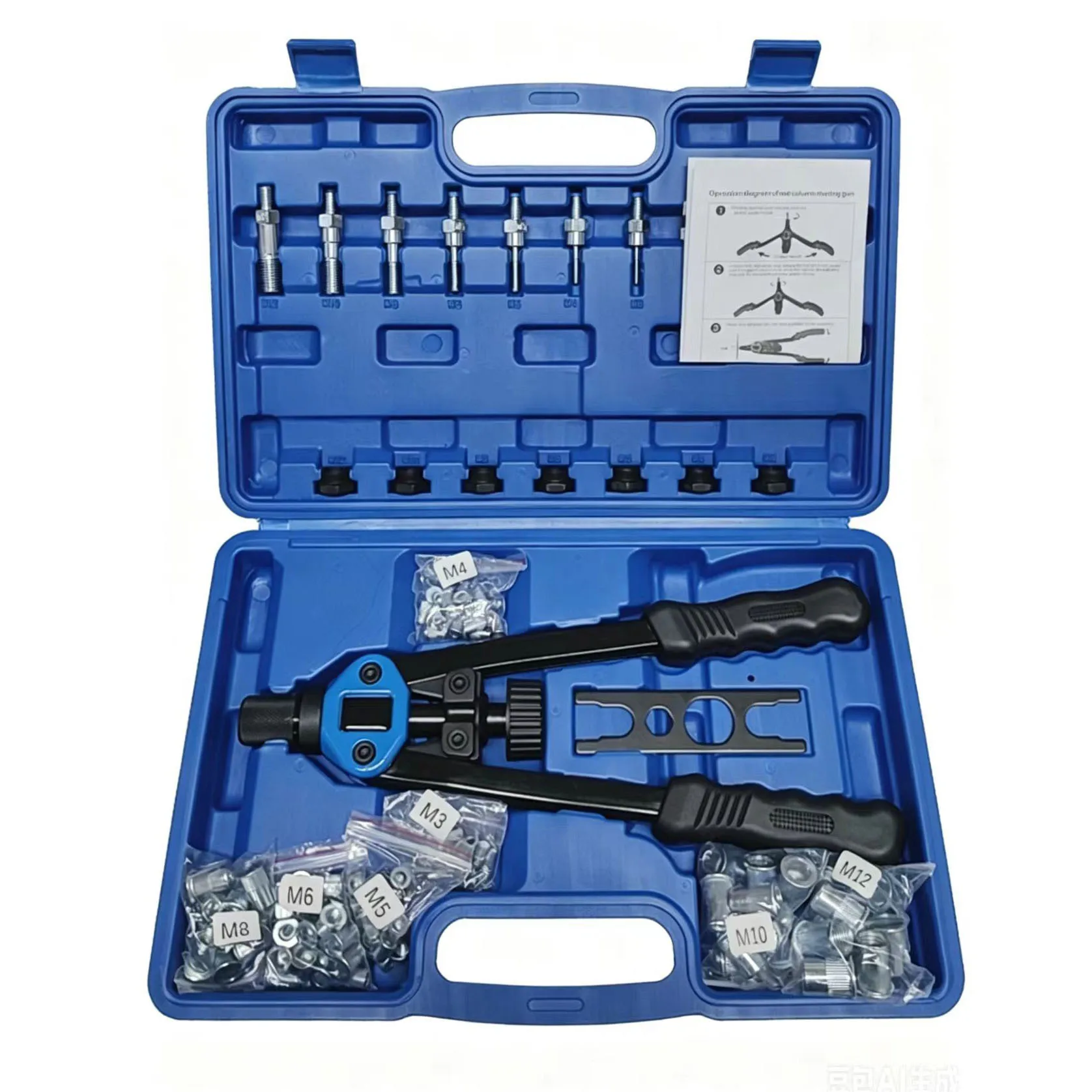 13 Inch Rivet Nut Gun Kit with 110 Rivet Nuts 7 Metric and 7 Inch Mandrels From M3 To M12 with Carrying Case