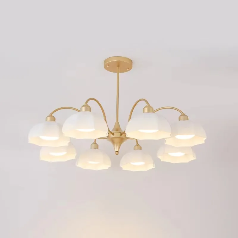 

Nordic Modern Suspension LED Ceiling Full Copper Pendant Light Beige White Shade Living Room Dining Room Kitchen Home Decor