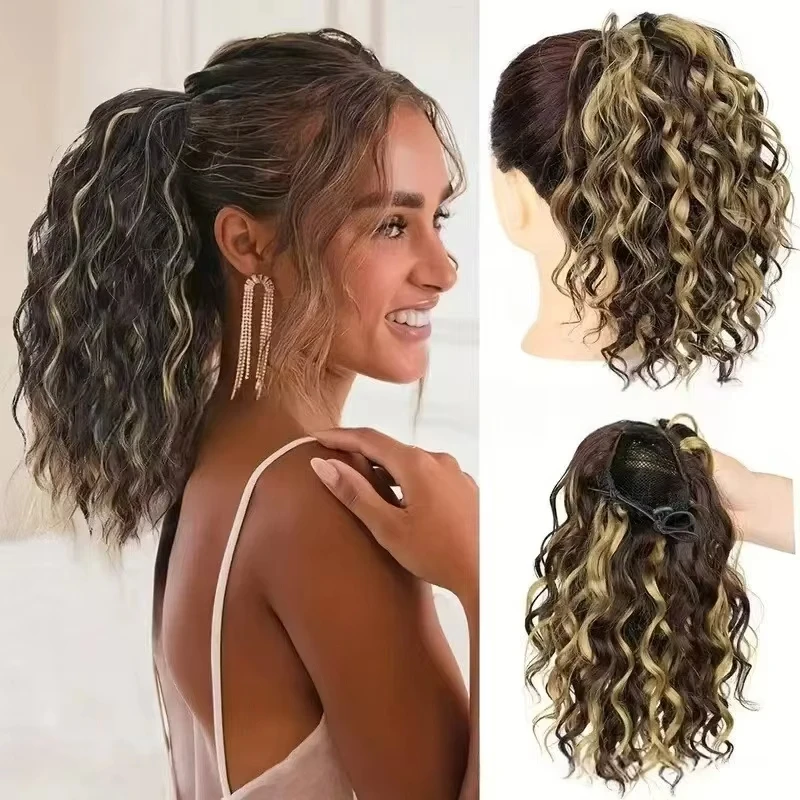 

Drawstring Ponytail Hair Extension Short Deep Wave Ponytail for Women 10 Inches Synthetic Curly Deep Wave Pony tails Hair Piece