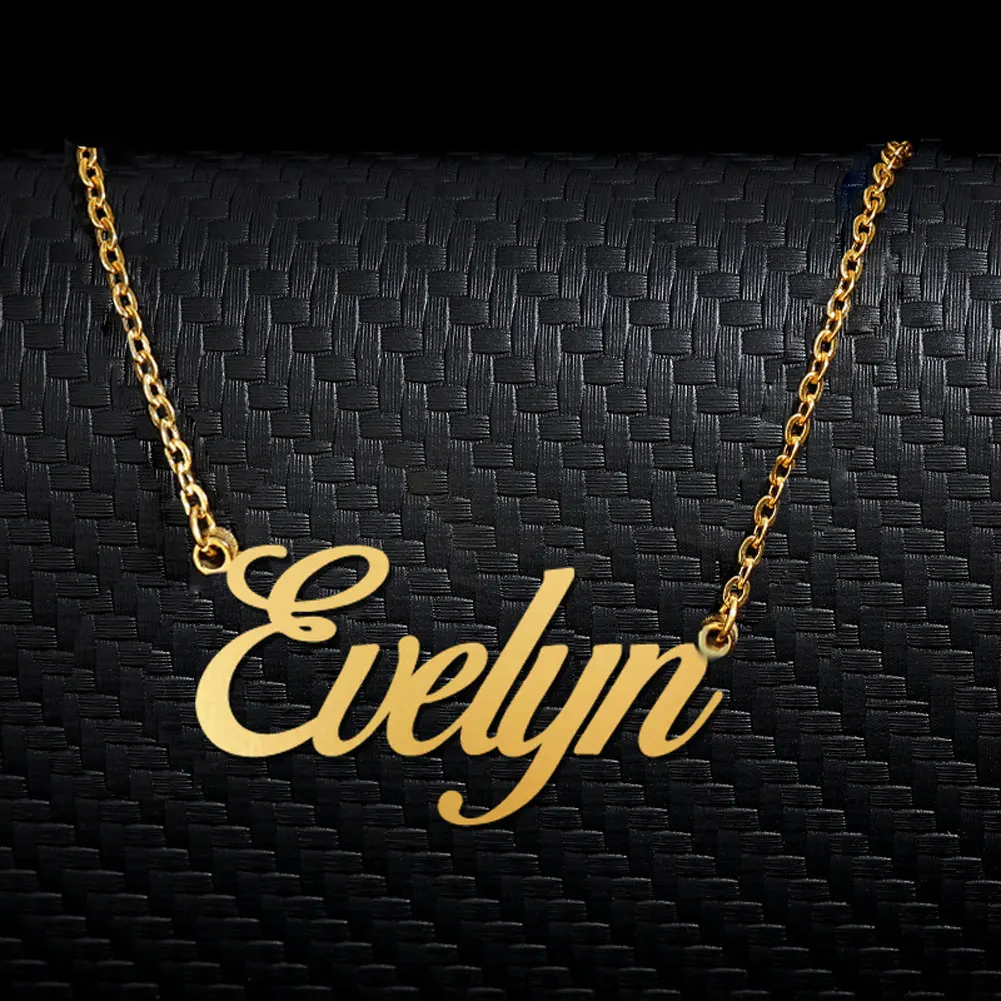 Evelyn Name Necklace Stainless Steel for Women Jewelry Nameplate Pendant Femme Mothers Girlfriend Gift (Not Customize)