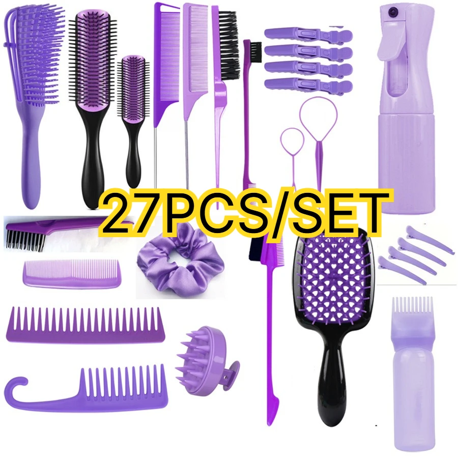 27PCS﻿ ﻿ Hair comb styling set Hair Brush Comb Set with Spray Bottle & Scalp Massager Wide Tooth Combs  for Women All Hair Types
