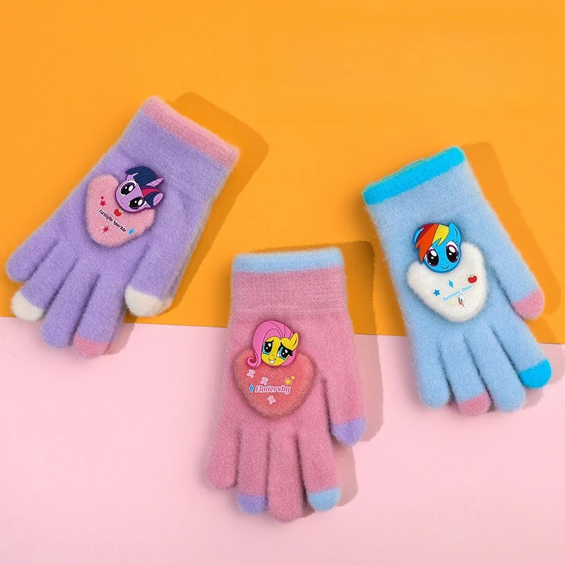 قفازات Miniso للأطفال شتاء جديد كامل الأصابع للأولاد والبنات مجموعة إصبع سميكة دافئة من القطيفة مجموعة أصابع المهر الصغير المباركة