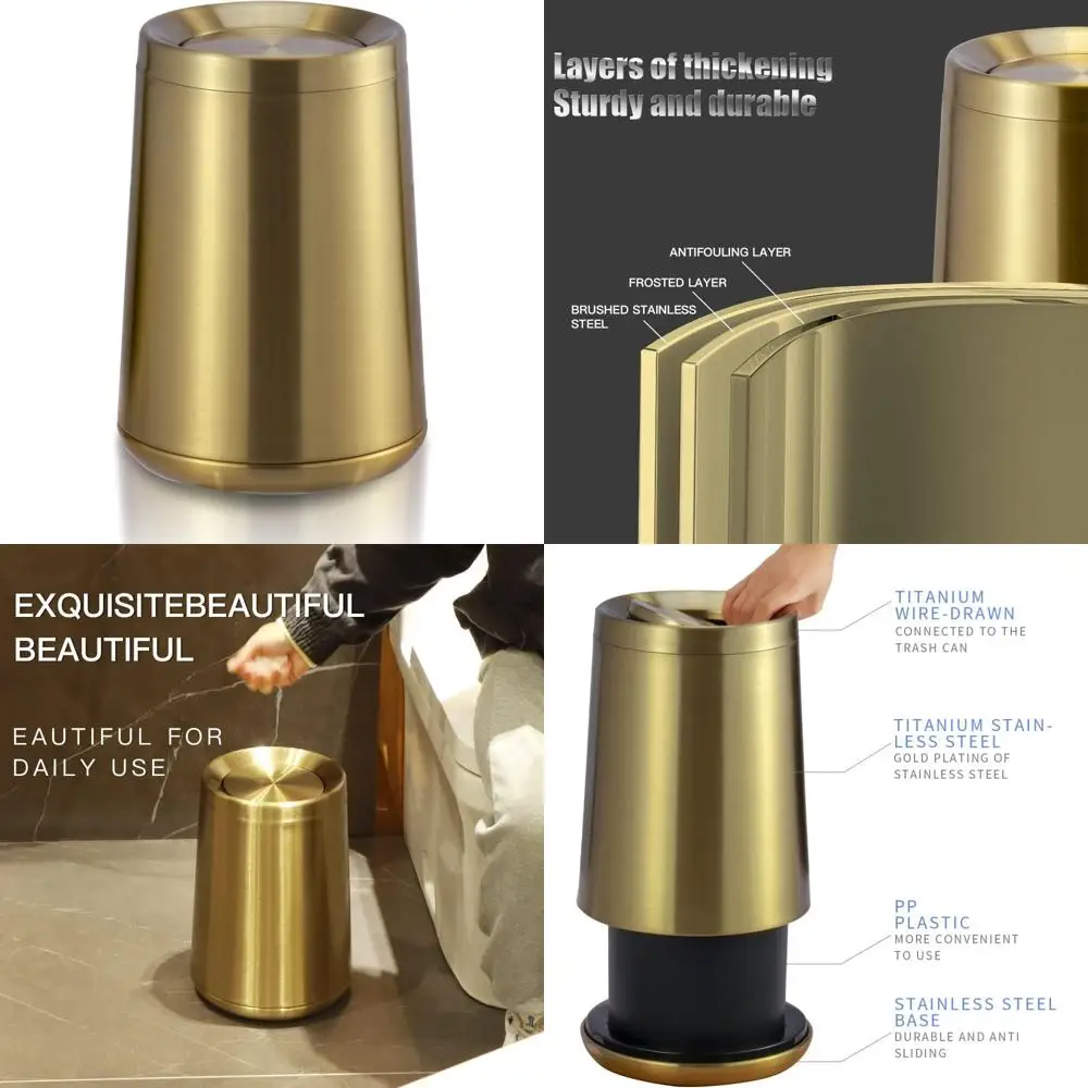 

Stainless Steel Swing Top Bathroom Trash Can, 10 Liter Capacity, Suitable for Indoor and Commercial Use