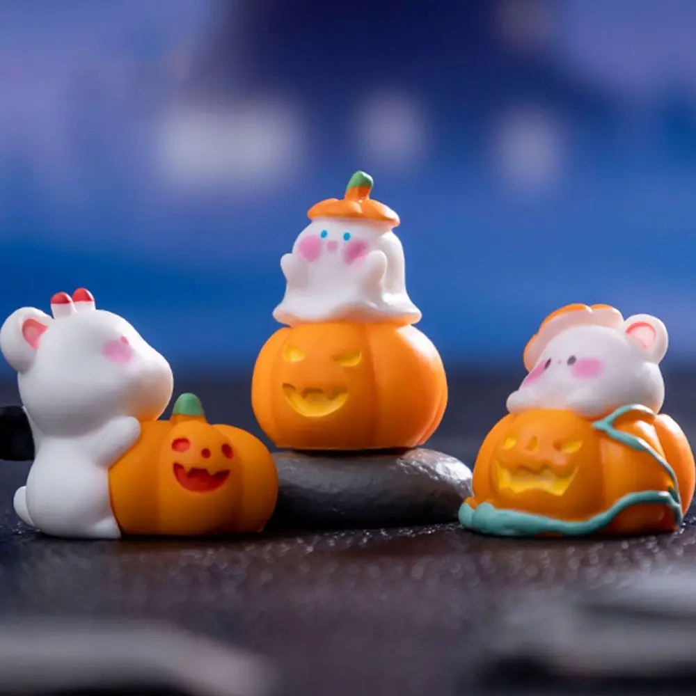 Halloween Accessories Cartoon Pumpkin Bear Doll Resin Halloween Supplies Miniature Bear Figurine Multicolor Micro Landscape