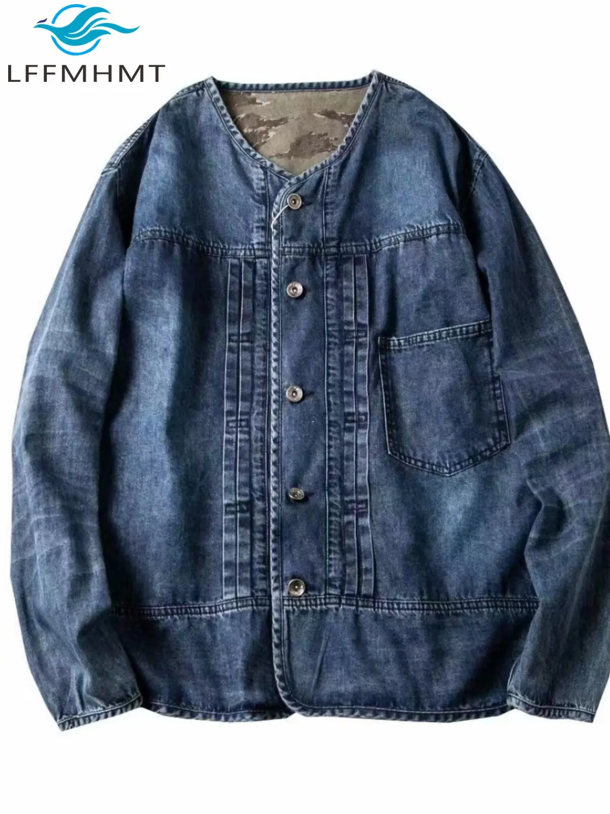 Japanese Retro Style Autumn Mens 100% Cotton Washed V-Neck Long Sleeve Casual Denim Jacket Good Quality Fashion Outerwear
