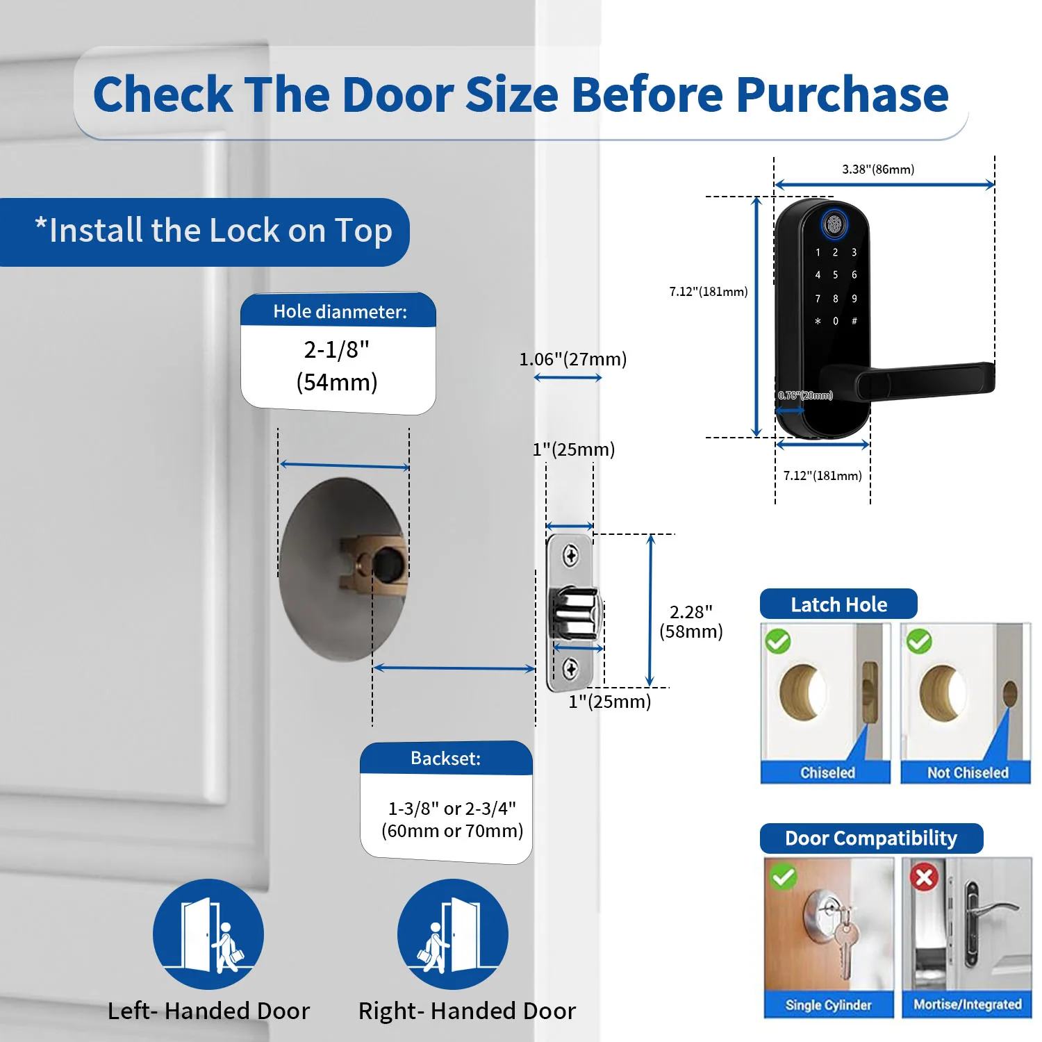 Cerradura de puerta inteligente con huella dactilar, cierre electrónico Digital con código Passcode, perilla de puerta eléctrica perfecta para puertas de entrada