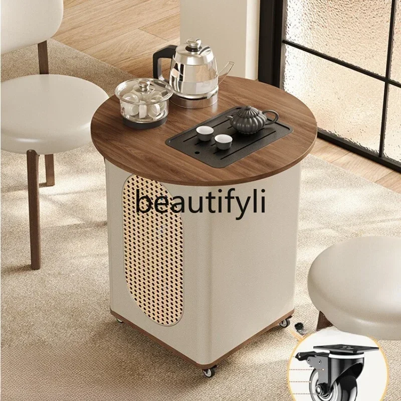 Q181  Movable coffee table living room household with wheel tea table sofa side few small balcony cream wind