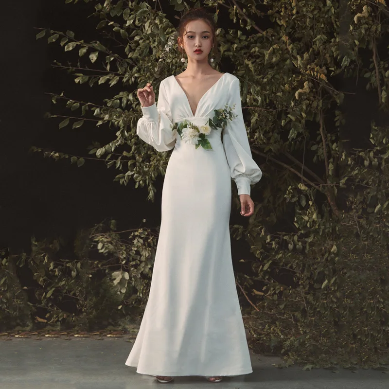 B2101 Abito da sposa personalizzato 2024 autunno nuova sposa abito da sposa leggero in raso lungo fino al pavimento