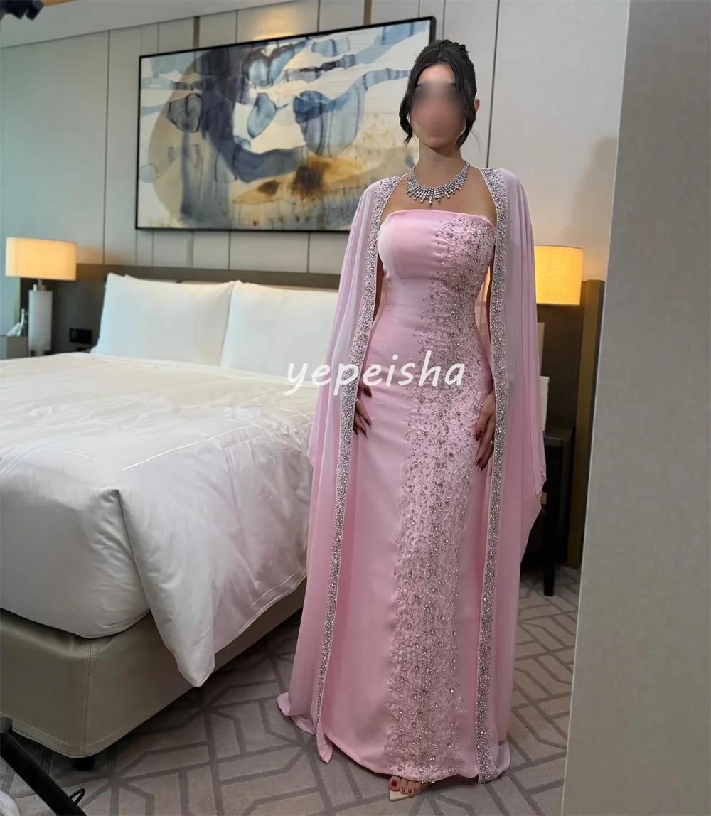 Customized Classic Jersey Sequined Beading Rhinestone Draped Straight Strapless Long Dresses Bespoke Occasion Dresses Exquisite