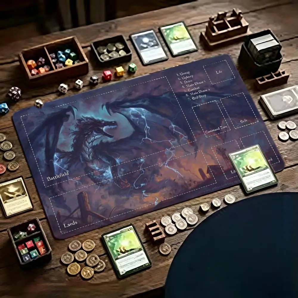 Blue Thunder Dark Dragon Zoned TCG Playmat Large Desk Mat Mouse Pad Mousepad NonSlip Rubber 60x35cm For MTG Card Tabletop Gaming