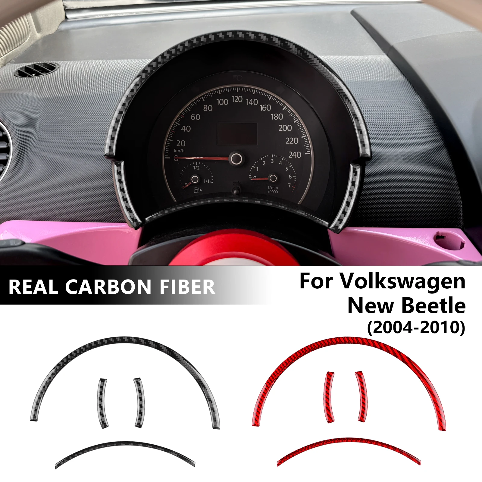 Real Soft Carbon Fiber Sticker For Volkswagen New Beetle 2004 2005 2006 2007 2008 2009 2010 Speedometer Frame Trim Accessories