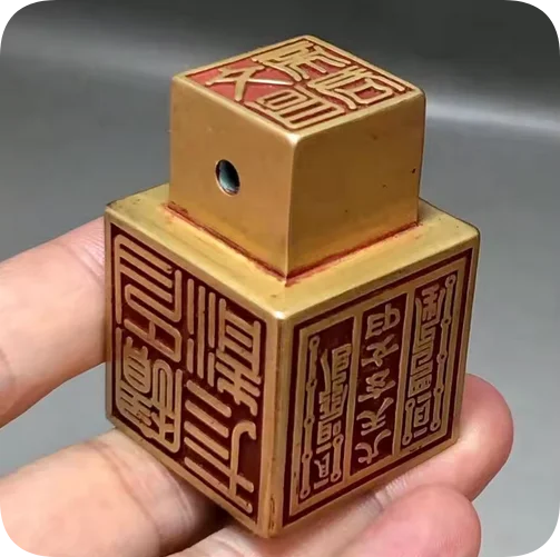 중국 풍수 도교 황동 시나바, 6 면 조각 도장 컬렉션 공예