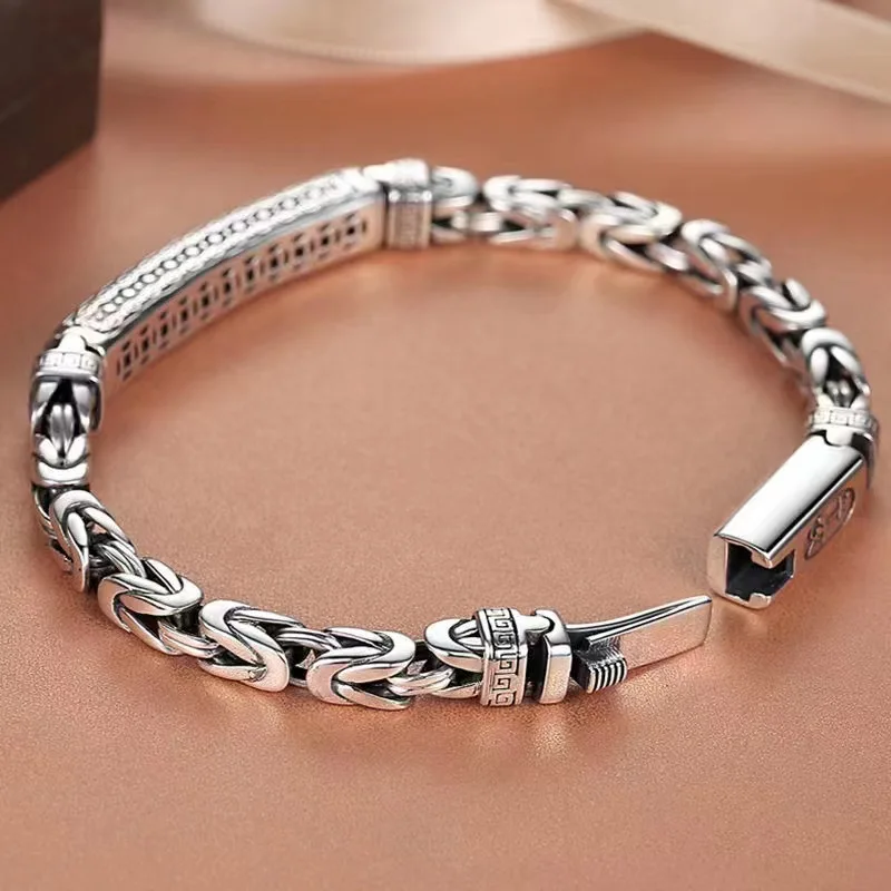 

925 Silver Exquisite Vintage Thai Silver Passeau Bracelet Pull Button Male Style Personality Do Old Domy Bracelet Gift Wholesale