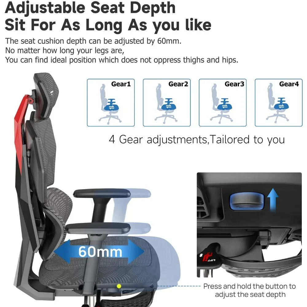 Ergonomic Gaming Chair with Footrest Big and Tall Game Chair Reclining Gamer Chair with Adjustable Lumbar Support & 3D Armrests