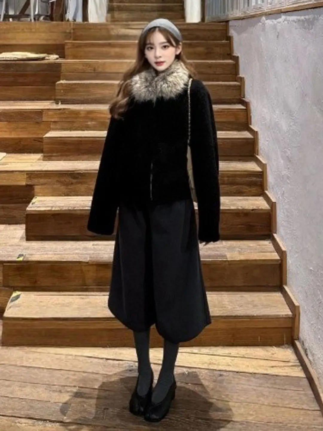 

Корейское зимнее пальто из овечьей шерсти, женское, модное, приталенное, длинное, на молнии, готовое к путешествиям