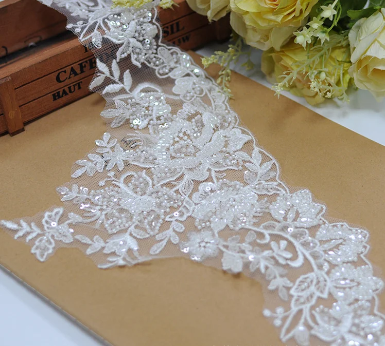 New High-quality off-white Bridal Beaded Tube Embroidery Lace High Definition Wedding Headdress Accessories(2Yard/10yards)Pack