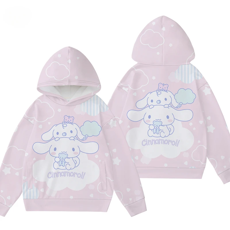 3D cartoon anime Sanrio Cinnamoroll hooded hoodie for male and female couples children\'s parent-child hoodies clothing Tees