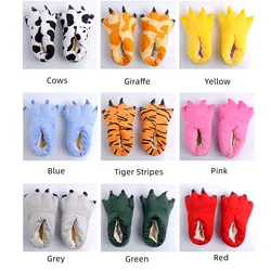 Cartoon Animal Paw pantofole inverno Funny Monster Dinosaur Claw Soft Plush Warm Indoor Floor Cotton Shoes For Men Women Kids