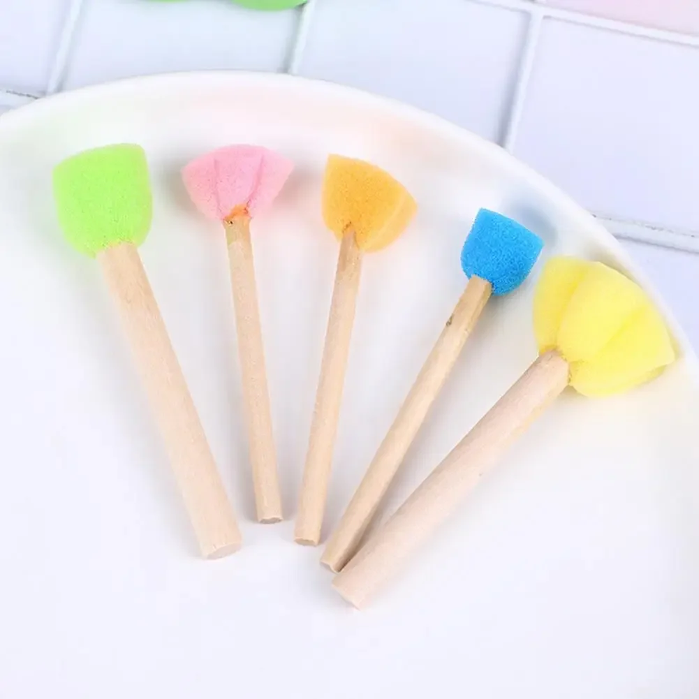 Sponge Stamp Stick Flower Pattern Painting Stamp For Kids Wooden Handle Non-toxic Kids DIY Painting Stencils Arts Tool