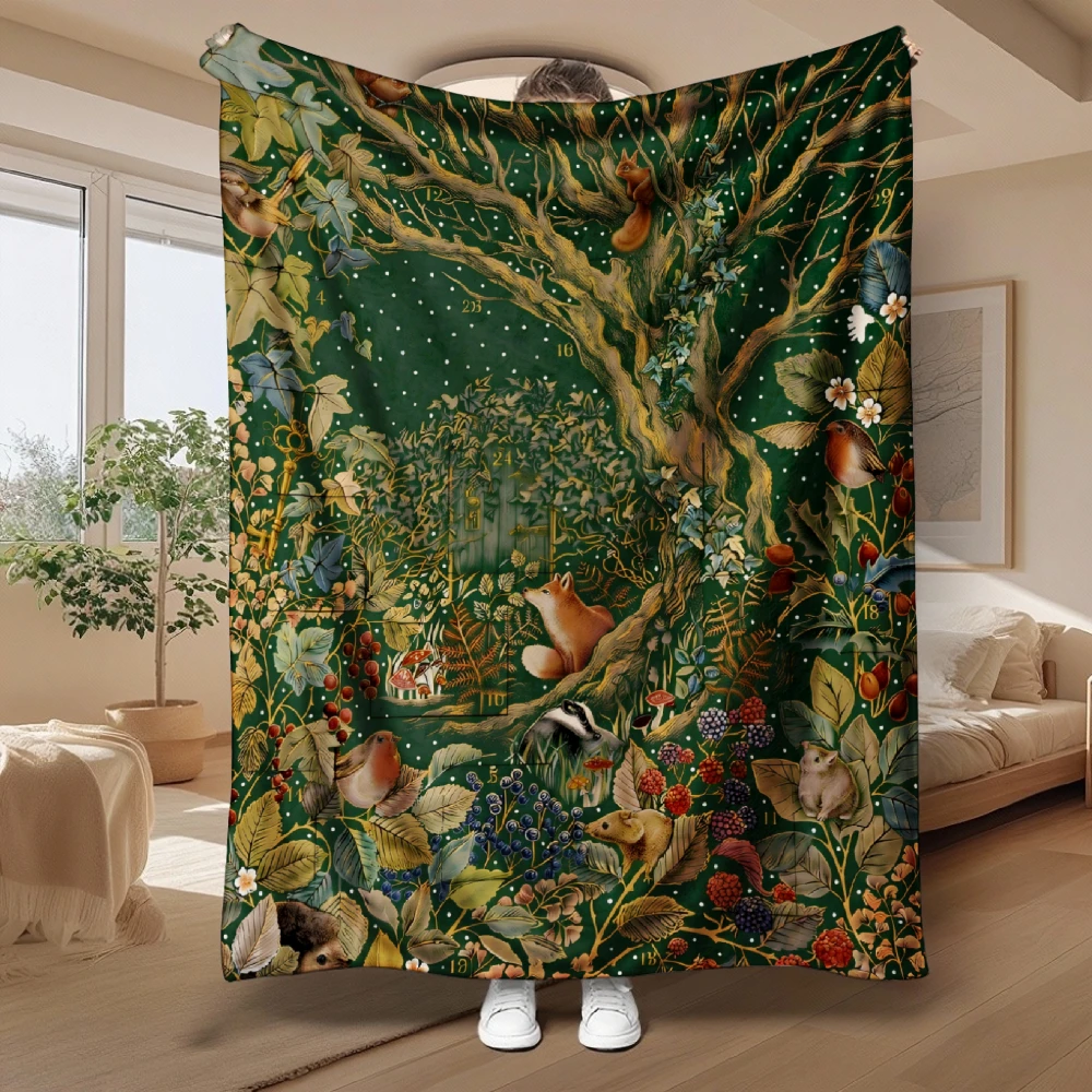 Enchanted Forest, Nature Lover Gift, Blanket, Whimsical Tree And Wildlife Design, Home Decor And Travel, Soft Cozy Multi-Purpose