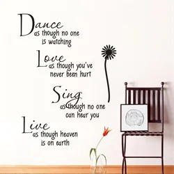 Dance Love Sing Live Quotes Wall Decals Pvc Wall Stickers Home Decor Bedroom Diy Wall Art Flower Poster Mural