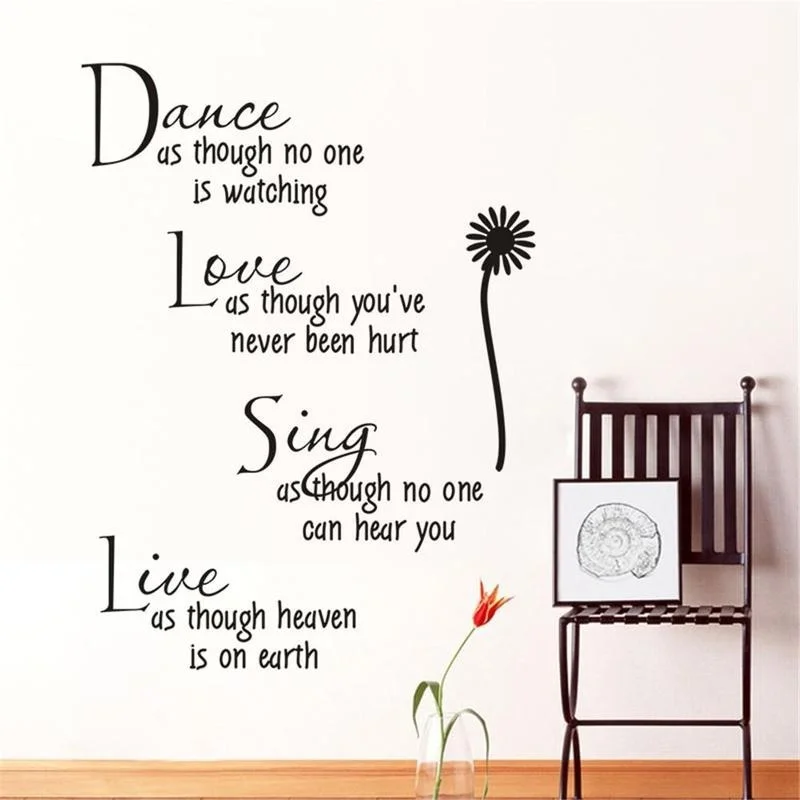 Dance Love Sing Live Quotes Wall Decals Pvc Wall Stickers Home Decor Bedroom Diy Wall Art Flower Poster Mural