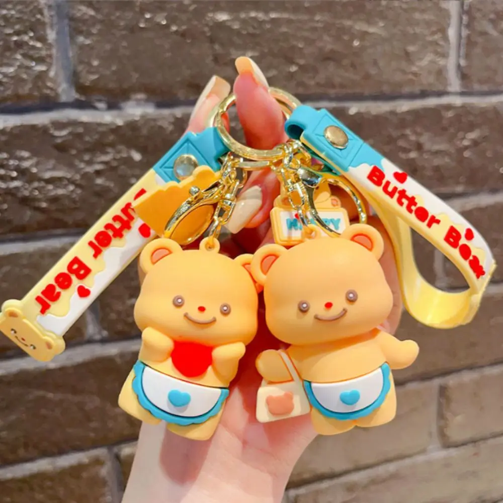 Creative PVC Butter Bear Keychain Cartoon Hanging Ornament Butter Bear Pendant Bag Pendant Bag Accessories