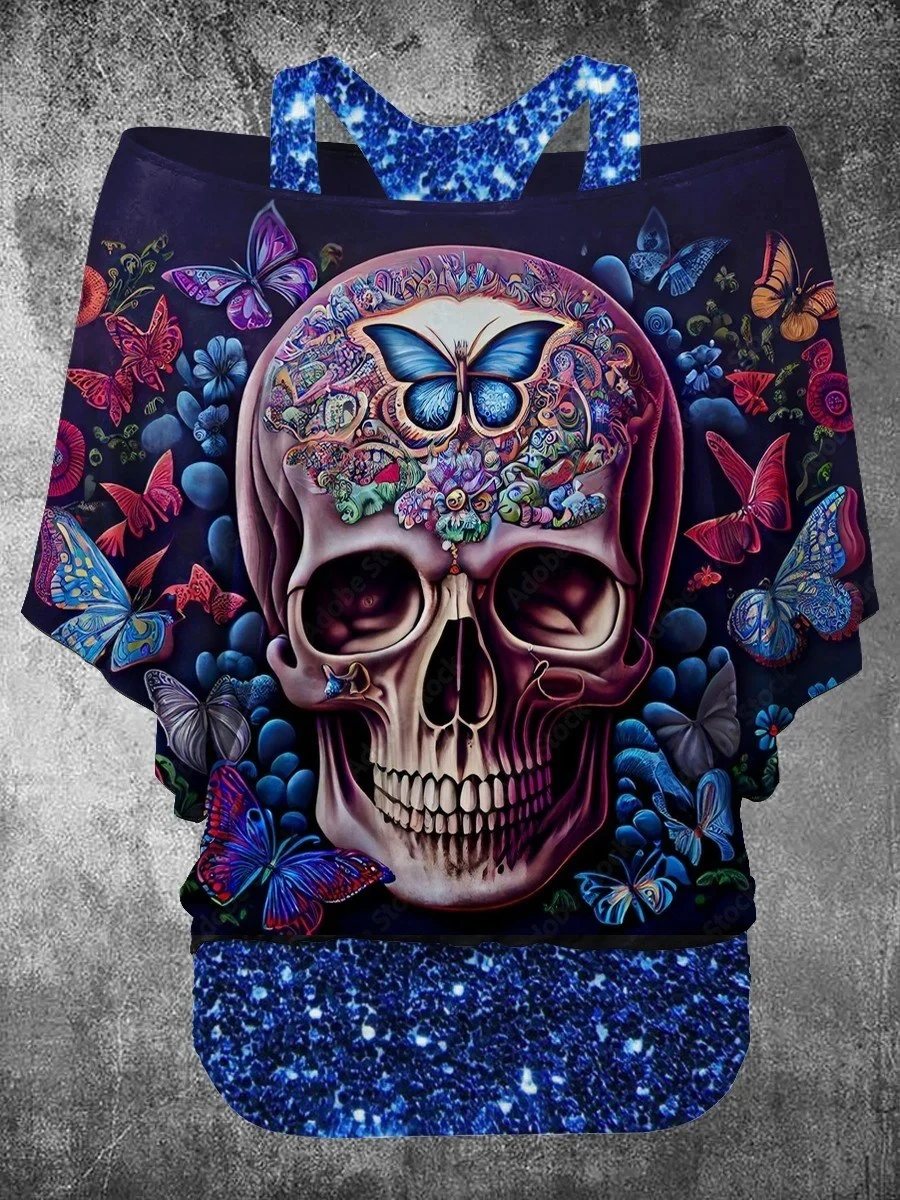 PLstar Cosmos 3D Printed Horror Skull Pattern Faux Two-Piece Top Women's Casual T-Shirt Harajuku Streetwear