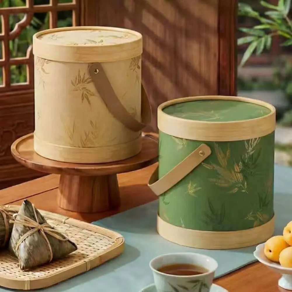 Portable Handle Empty Mooncake Gift Box Portable Universal Gift Pail Box Hug Bucket Round Hamper Box Mid-Autumn Festival