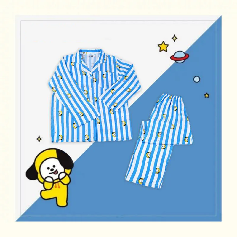 Anime Cartoon Bt21 Series Pajamas Y2K Fashion New Cute Lapel Long Sleeve Home Wear Casual Wear Couple Suit Gift for Friends