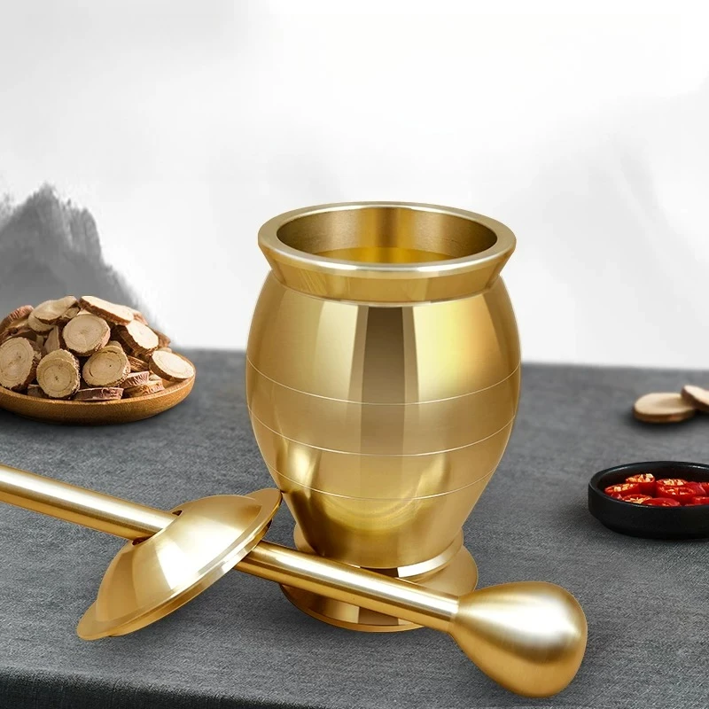 

Household copper mortar punch, brass cup mortar grinder, garlic tamper