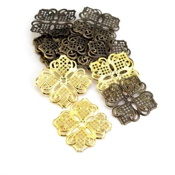 MIAOCHI 15Pcs Bronze Tone Filigree Square Flower Wraps Connectors Metal Crafts Gift Decoration DIY 46x46mm