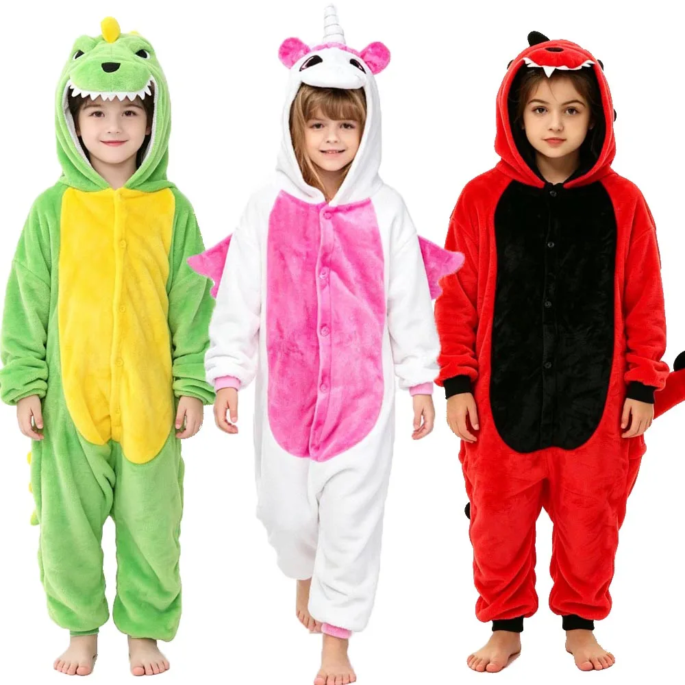 Kawaii Dinosaur Costume for Toddlers Kids Halloween Pajamas Polor Fleece Kigurumi Onesie Winter Thick Warm Pyjama Animal Overall