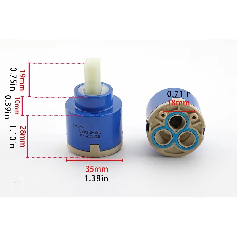 1PC/6PCS 35mm Ceramic Disc Cartridge WANHAI Tap Valve Core Square Stem Mixer Faucet Replacement Spare Part for Kitchen Basin Tap