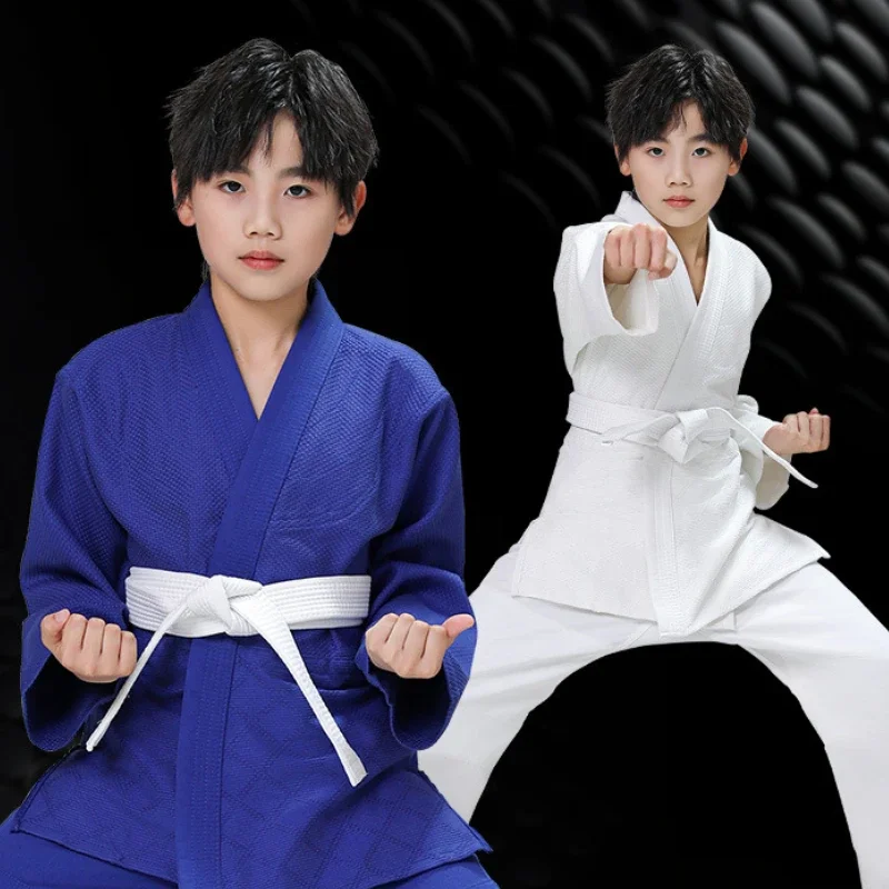 Одноплетенный дзюдо Gi 450 GSMS Juodgi для соревнований или тренировок, кимоно для дзюдо, белый и синий, бесплатный белый пояс