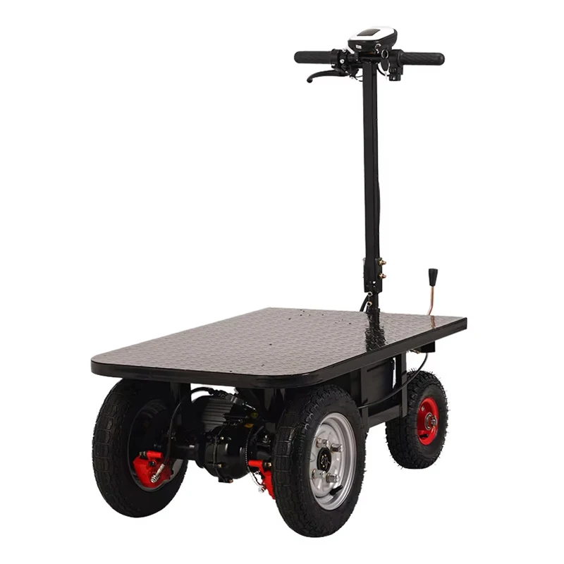 Heavy Duty Electric Platform Truck Cart Large Capacity Foldable Rideable Trolley Trucks Transport 4 Wheel Electric Trolley Cart