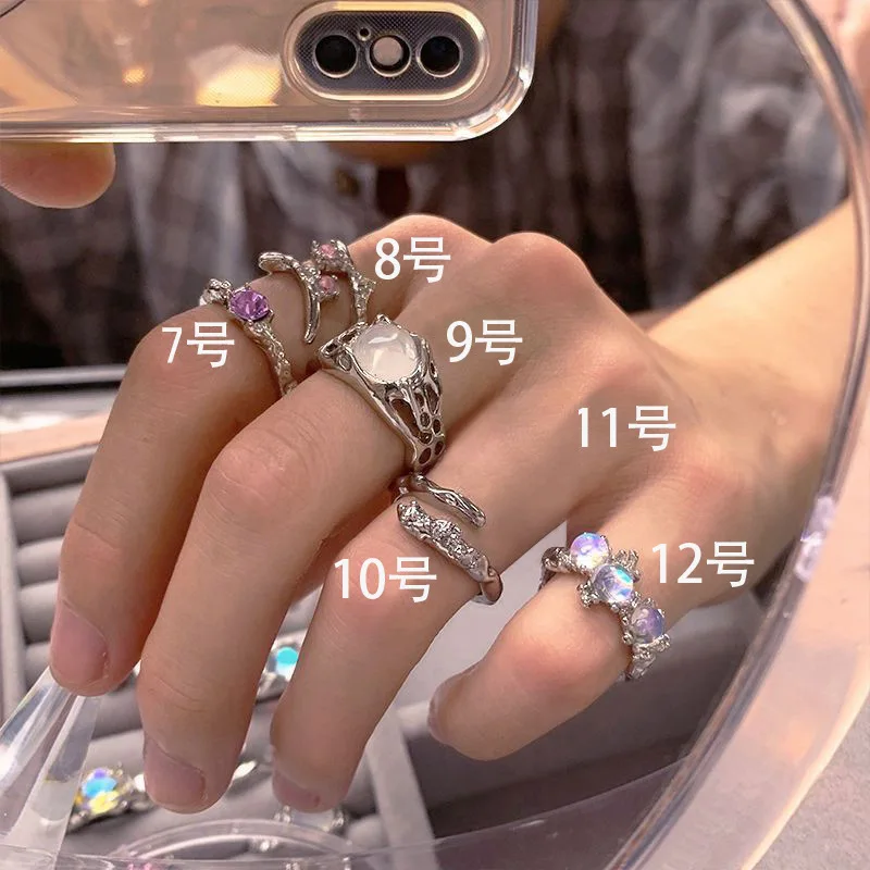 1 Set Ins Style Retro Moonstone Ring with Niche Design, Light Luxury and High-End Feel, Adjustable Opening Index Finger Ring