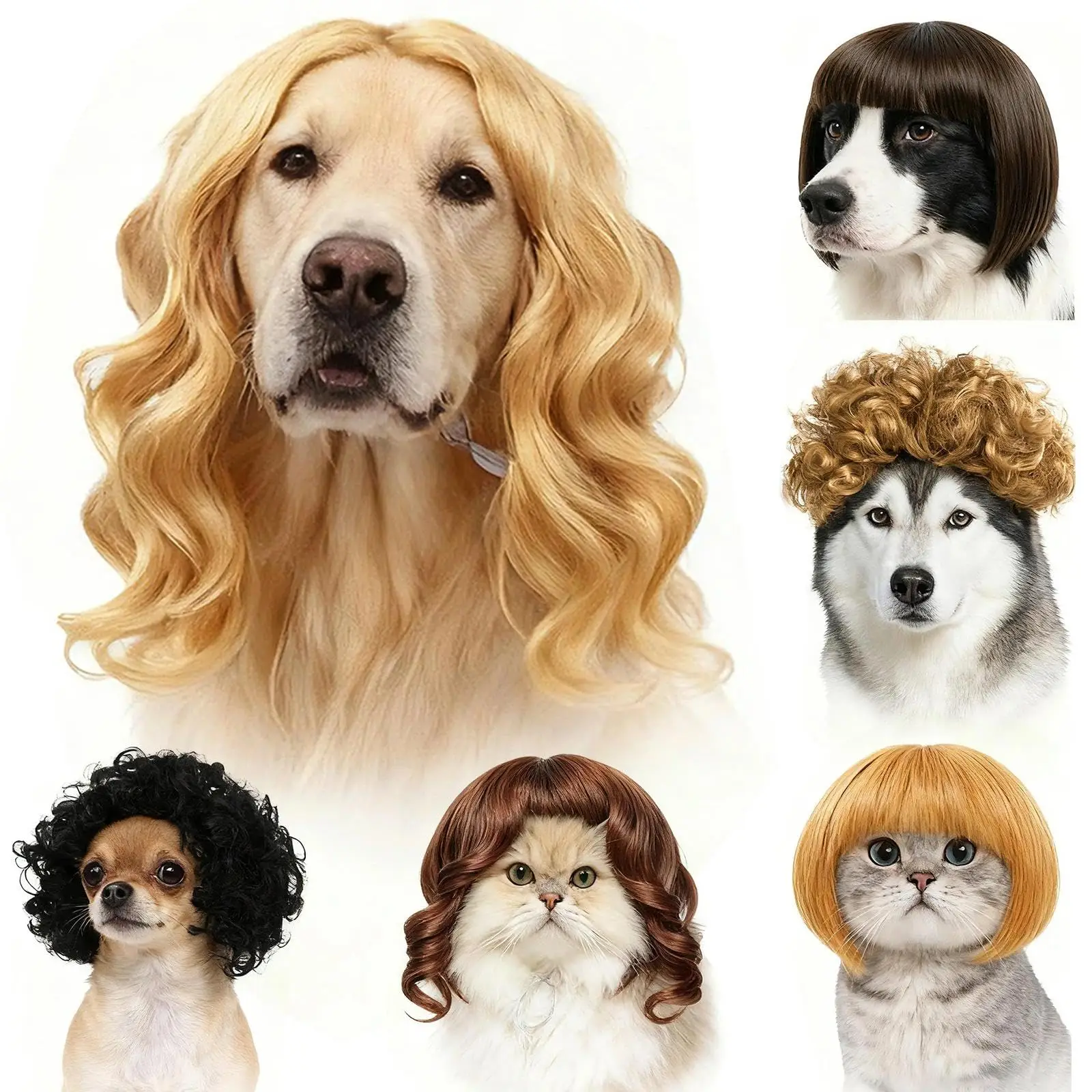 Pet Wig Dog And Cat Spoof Wig Halloween Decoration Curly Hair Straight Hair Diy Hand Woven Hair Pet Wig Accessory