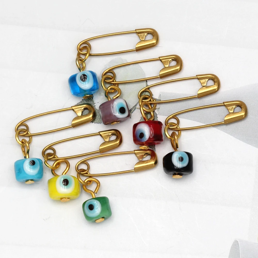 Lucky Eye 3pcs/lot Alloy Charm Brooch Safety Pin DIY Drop Oil Turkish Evil Eye Bead Brooch for Women Girls Men Fashion Jewelry