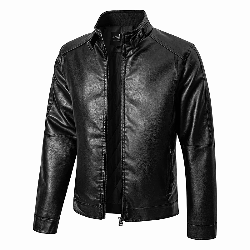 2026 Fashionable new men's stand-up collar cotton warm and slimming leather jacket, circulating heat storage and keeping warm